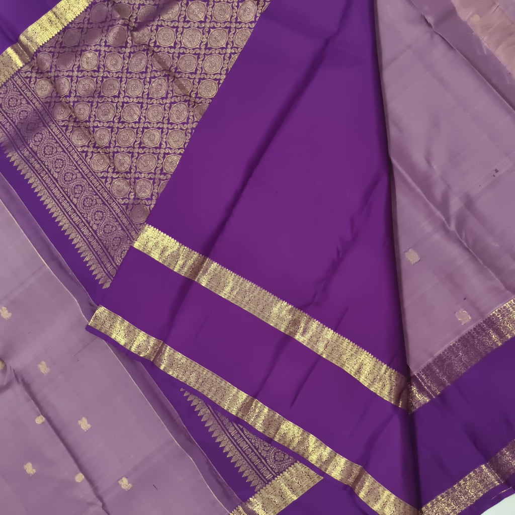 Pure Kanchipuram Silk Saree – Light Purple and Magenta with Bentex