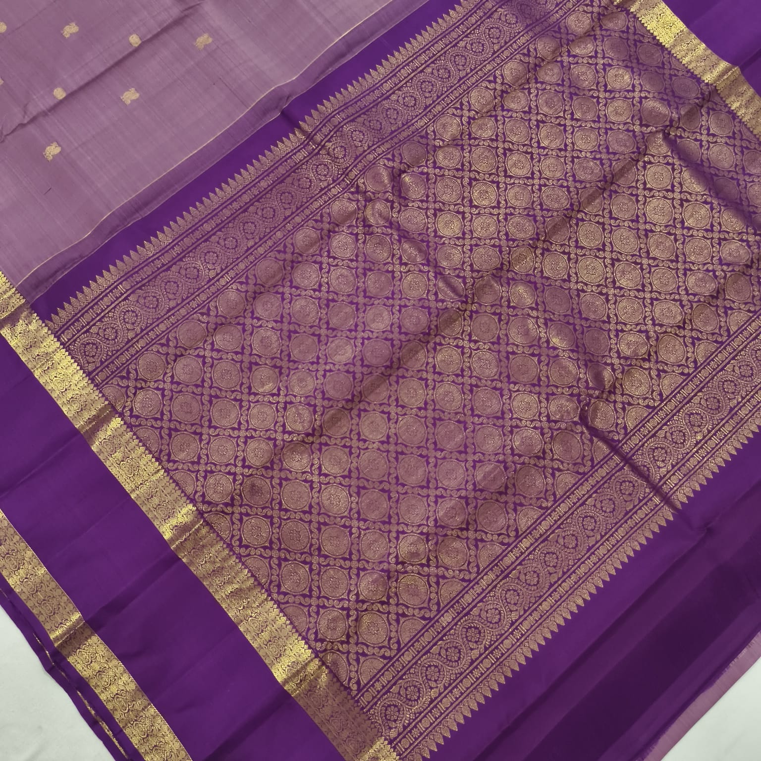 Pure Kanchipuram Silk Saree – Light Purple and Magenta with Bentex