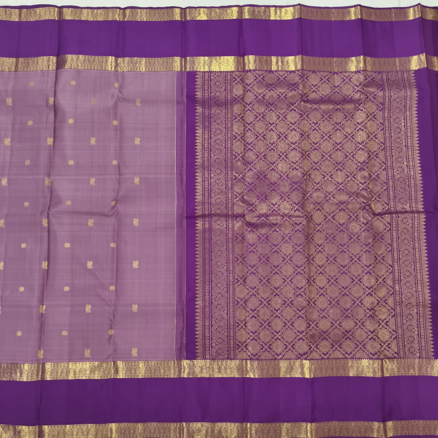 Pure Kanchipuram Silk Saree – Light Purple and Magenta with Bentex
