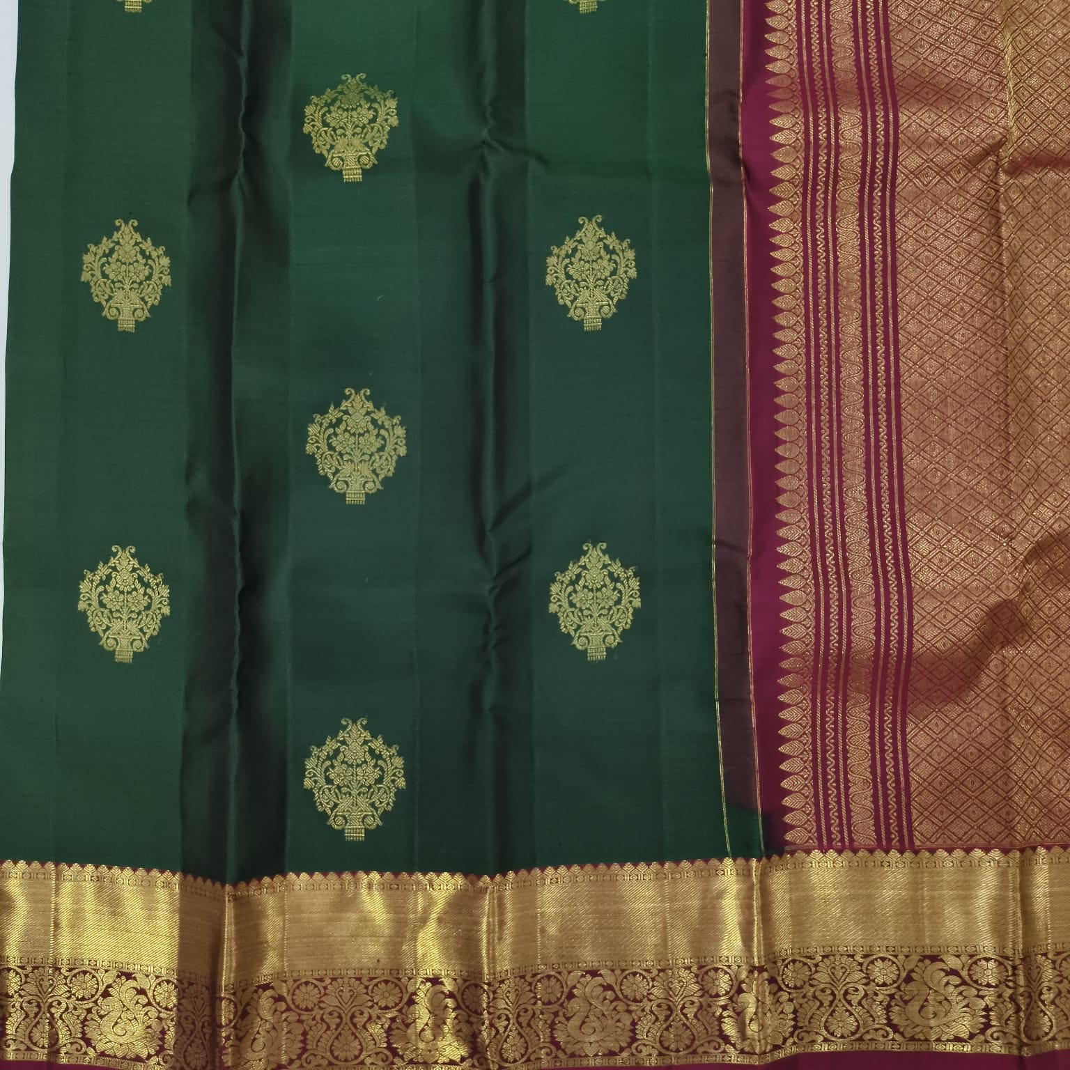 Pure Kanchipuram Silk Saree – Bottle Green and Maroon