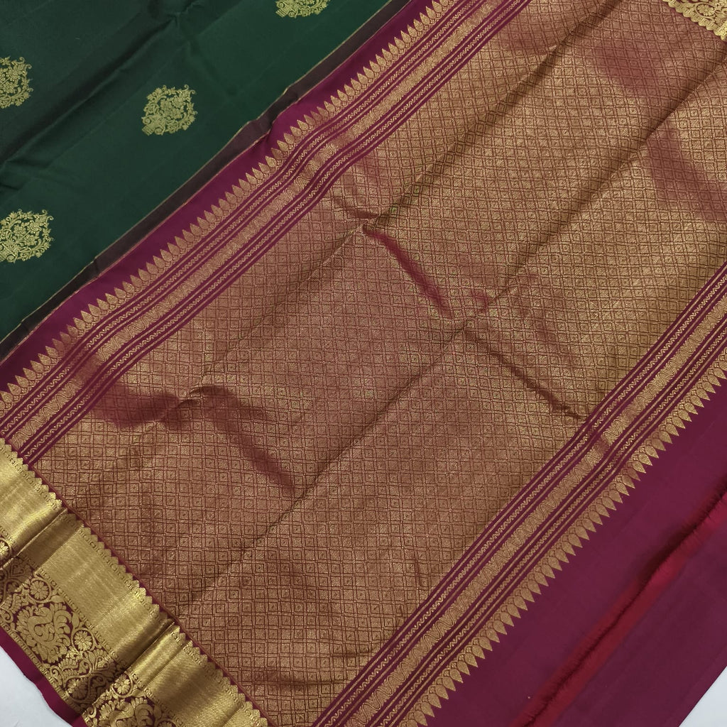 Pure Kanchipuram Silk Saree – Bottle Green and Maroon