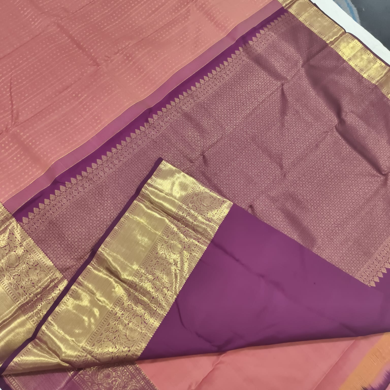 Pure Kanchipuram Silk Saree – Onion Pink and Wine