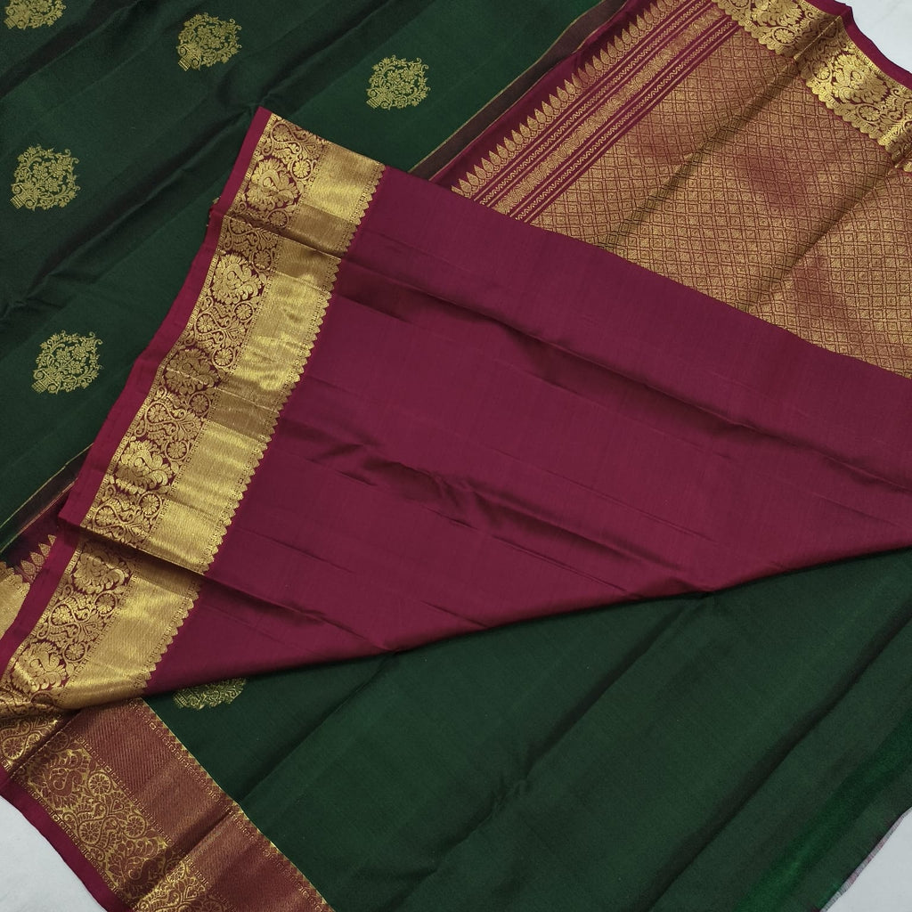 Pure Kanchipuram Silk Saree – Bottle Green and Maroon