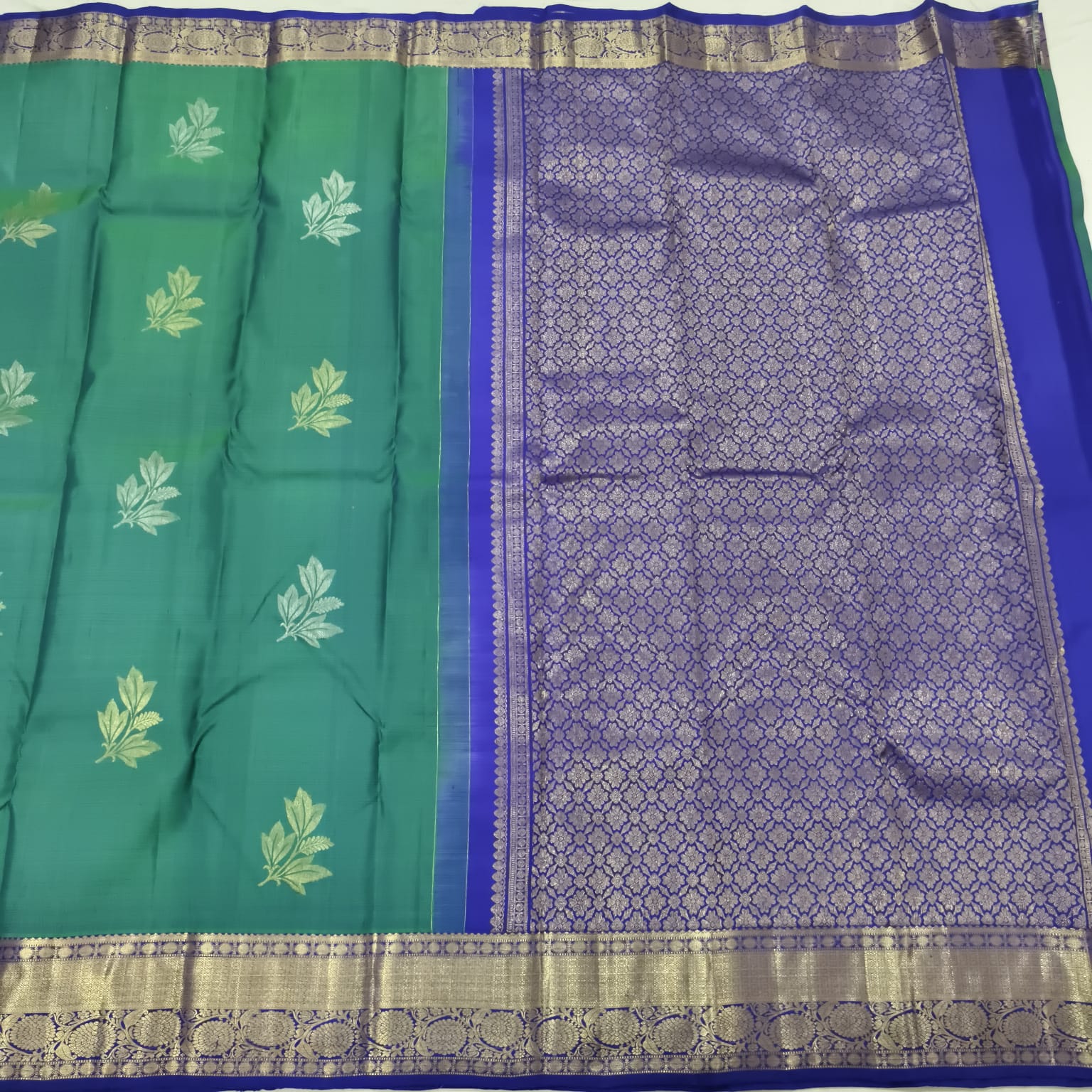 Pure Kanchipuram Silk Saree –Rama Green and Royal Blue