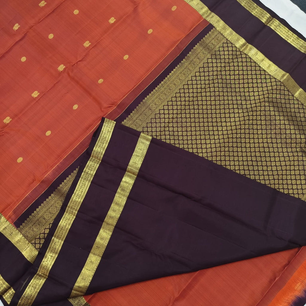 Pure Kanchipuram Silk Saree –Rust Orange and Deep Chocolate