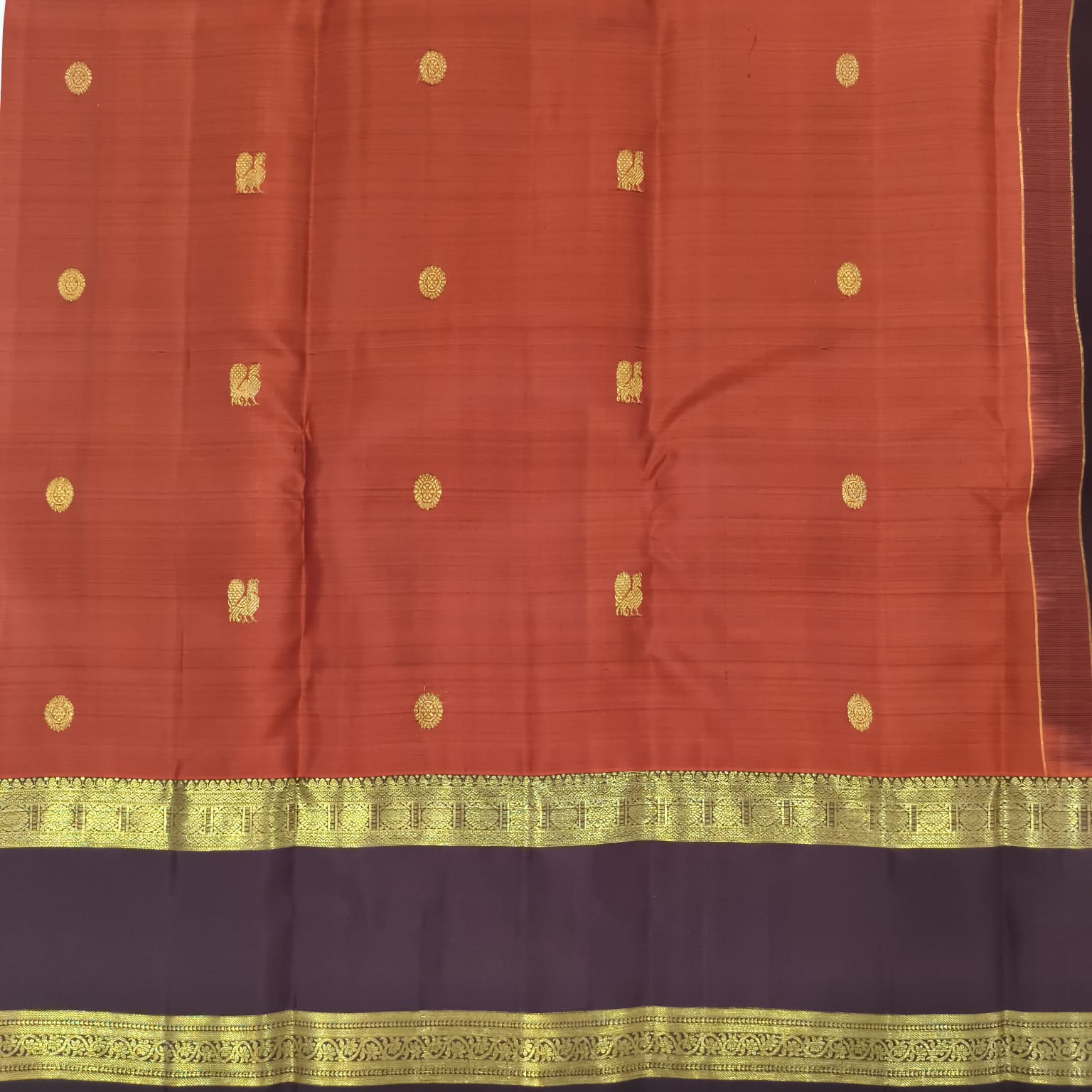Pure Kanchipuram Silk Saree –Rust Orange and Deep Chocolate