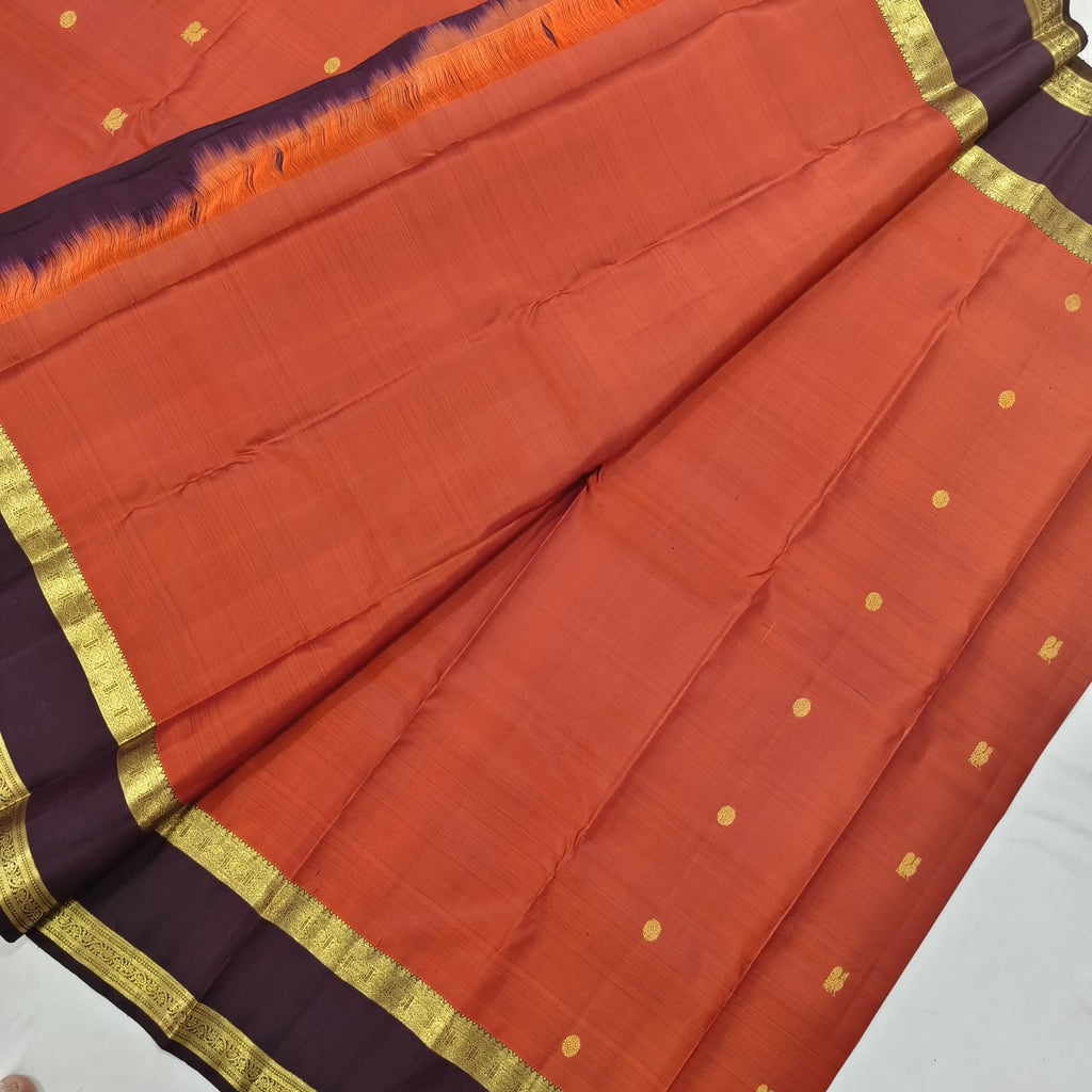 Pure Kanchipuram Silk Saree –Rust Orange and Deep Chocolate