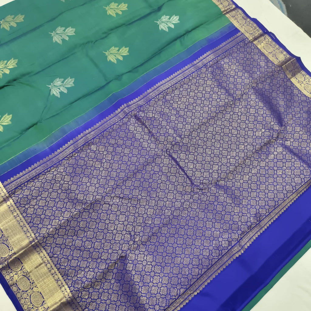 Pure Kanchipuram Silk Saree –Rama Green and Royal Blue