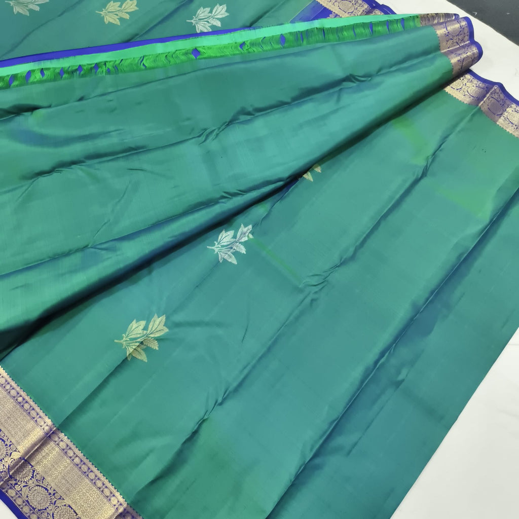 Pure Kanchipuram Silk Saree –Rama Green and Royal Blue