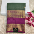 Pure Kanchipuram Silk Saree – Bottle Green and Wine with small Checks