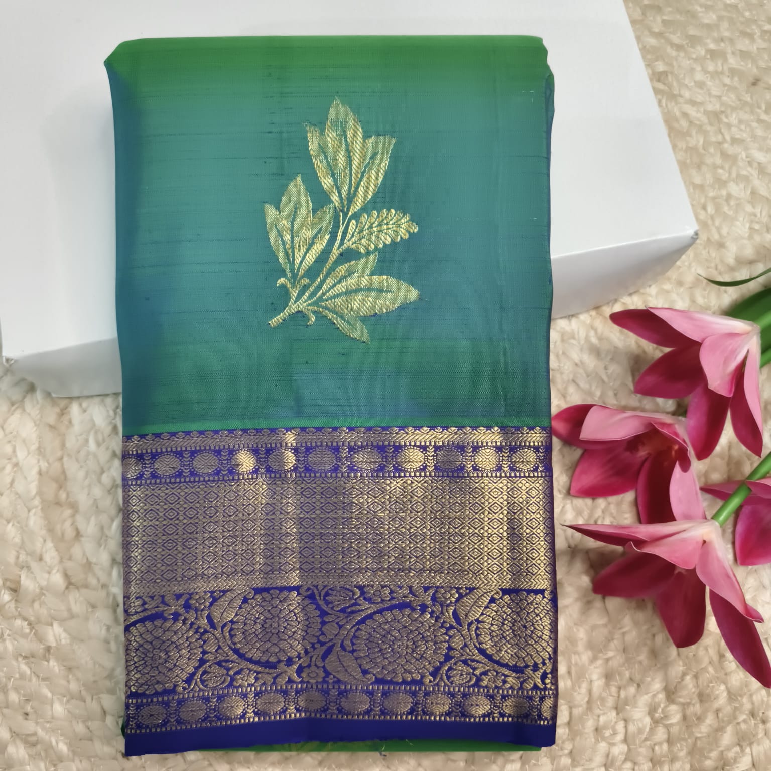 Pure Kanchipuram Silk Saree –Rama Green and Royal Blue