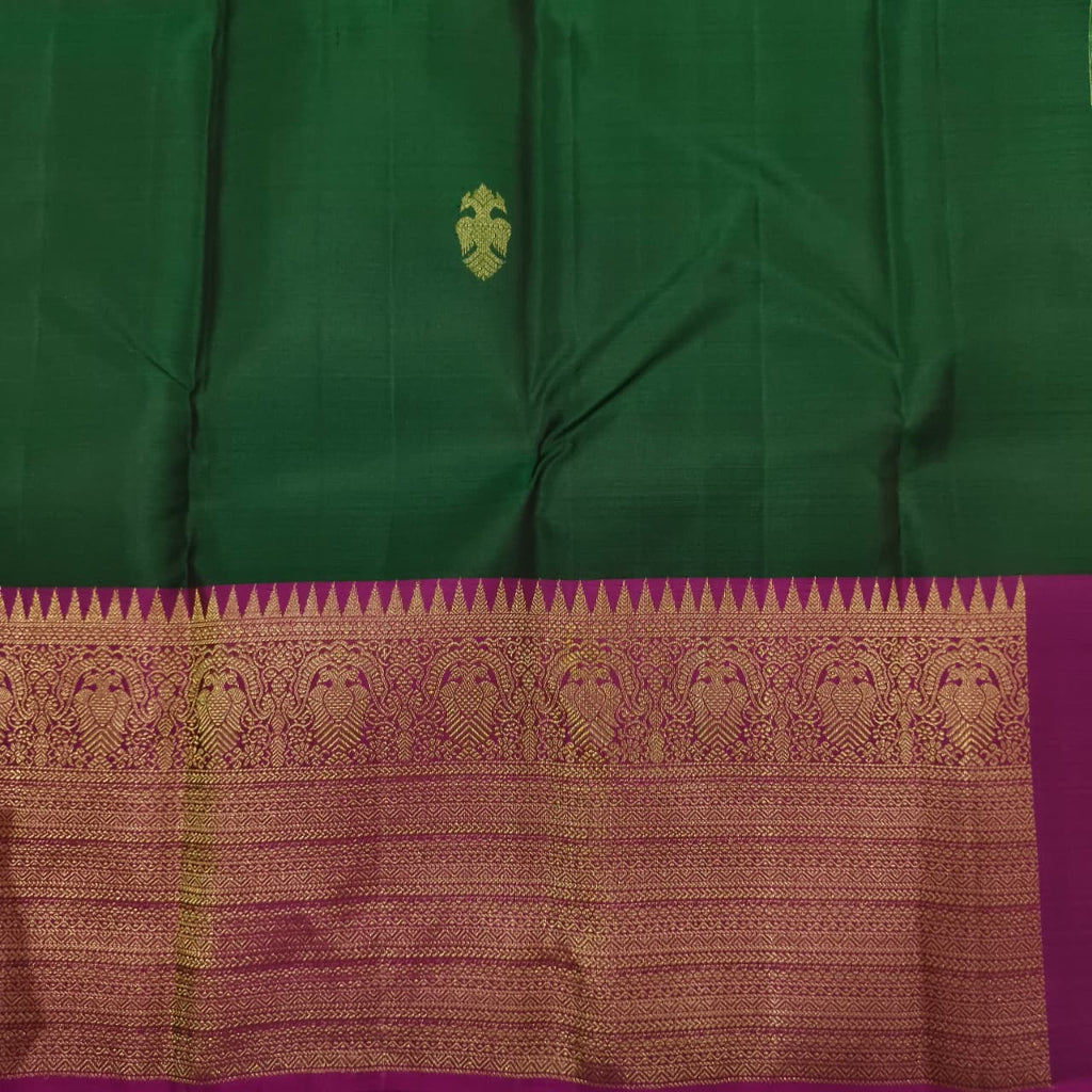 Pure Kanchipuram Silk Saree –Bottle Green and Magenta