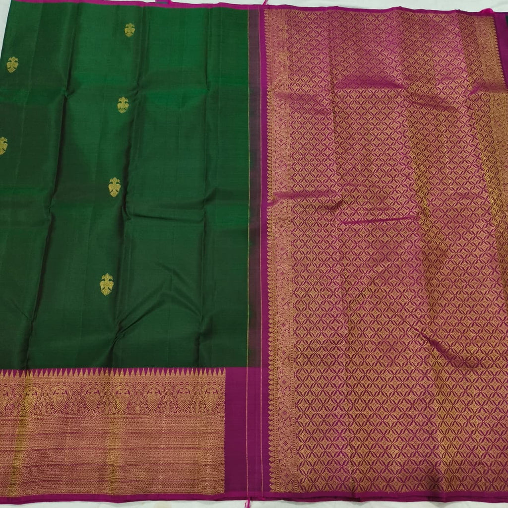 Pure Kanchipuram Silk Saree –Bottle Green and Magenta