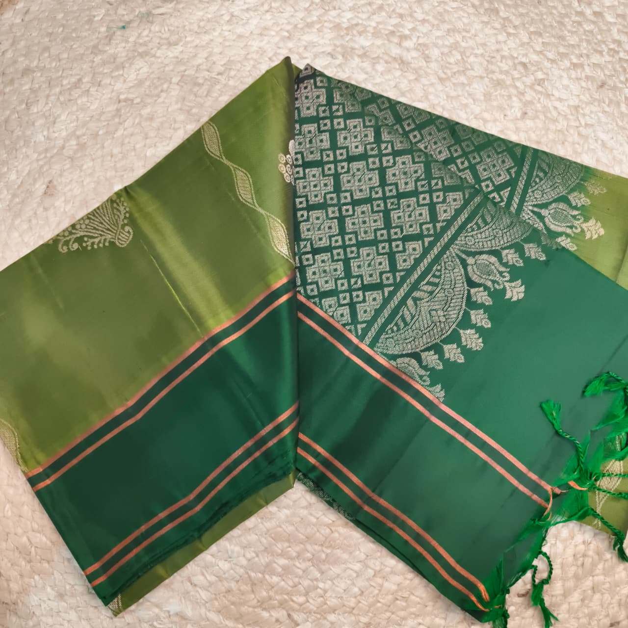 Soft Silk Saree – Parrot Green and Dark Green