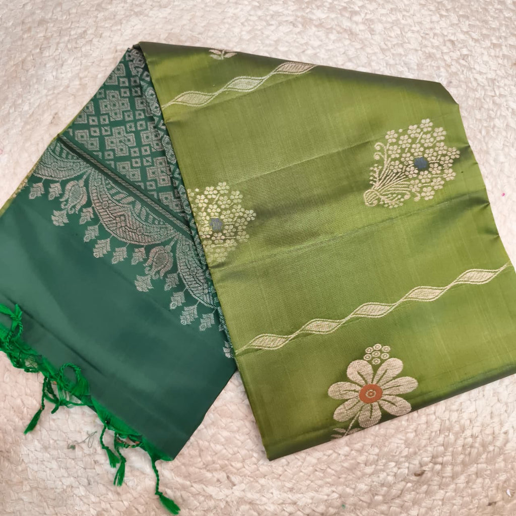 Soft Silk Saree – Parrot Green and Dark Green