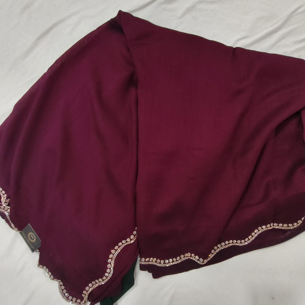 Party Wear Saree- Deep Wine with Green Contrast