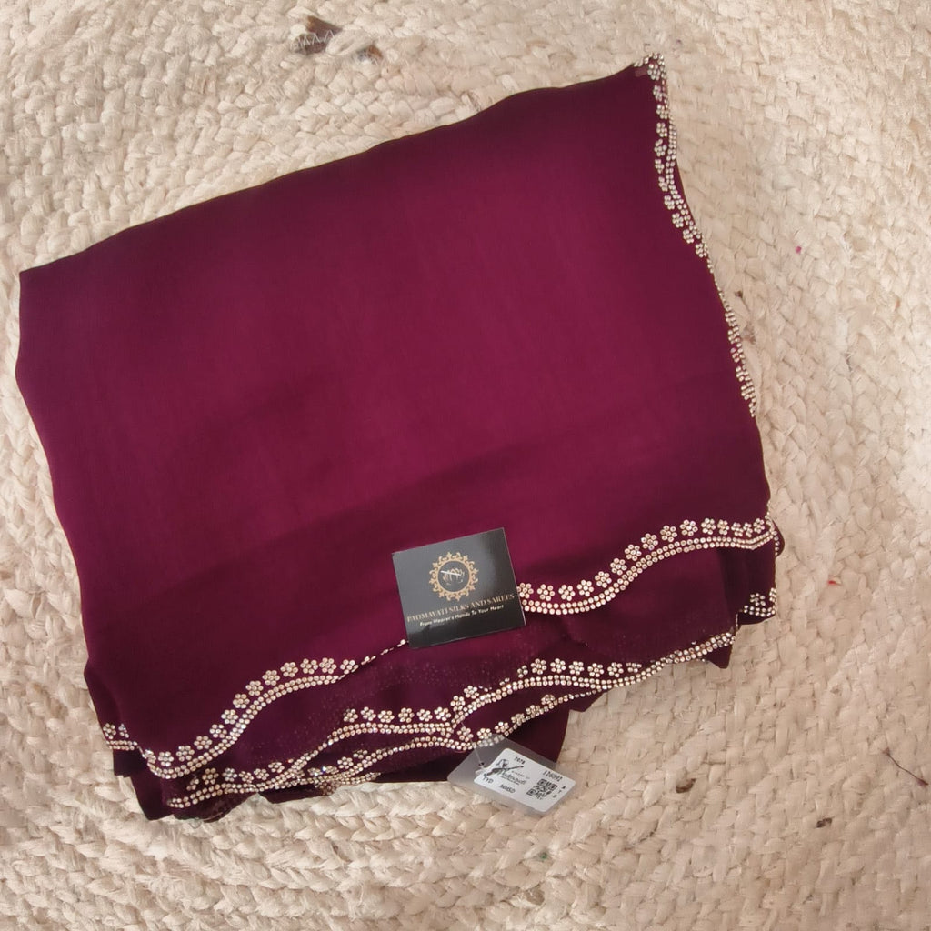 Party Wear Saree- Deep Wine with Green Contrast