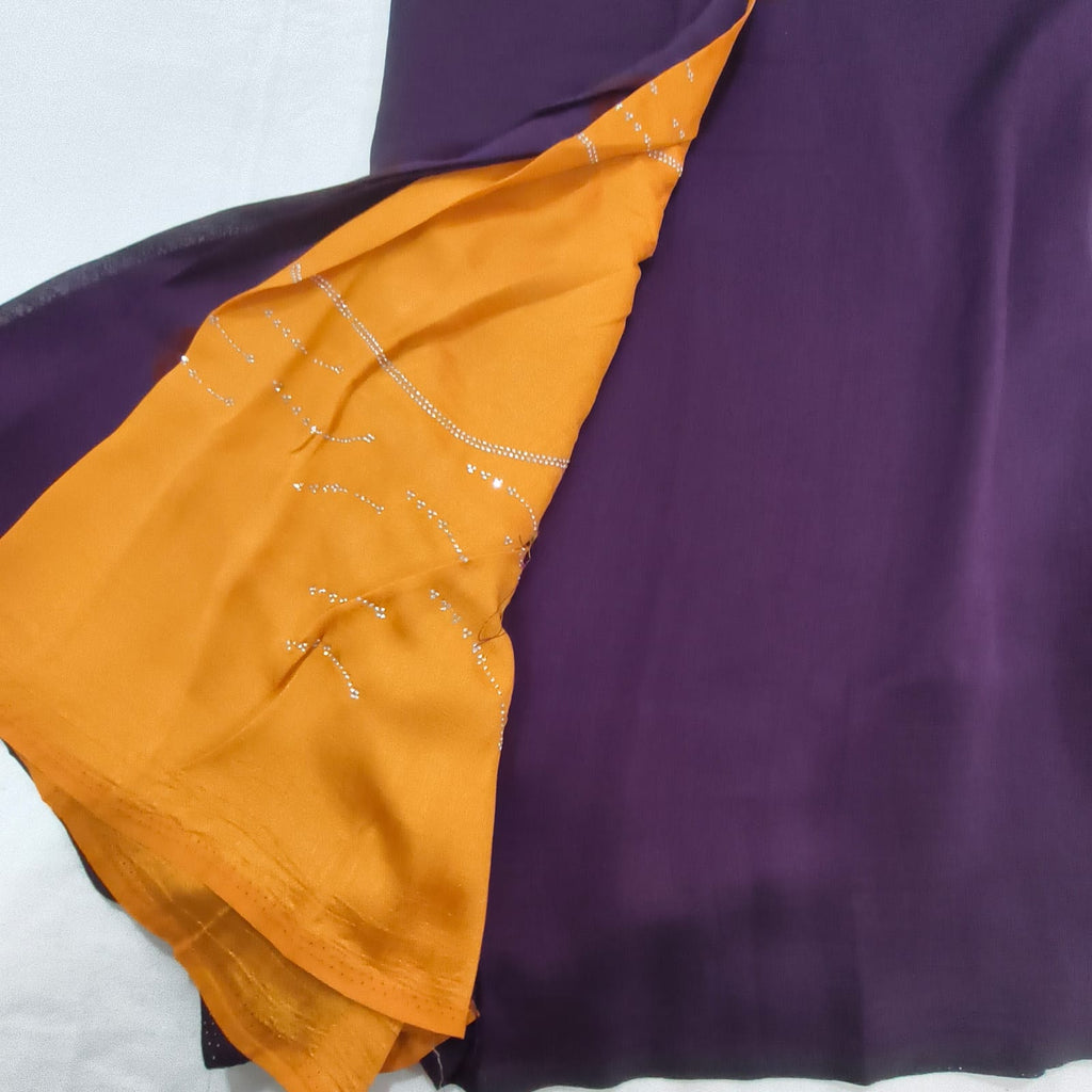Party Wear Saree-Dark Purple with Yellow Contrast