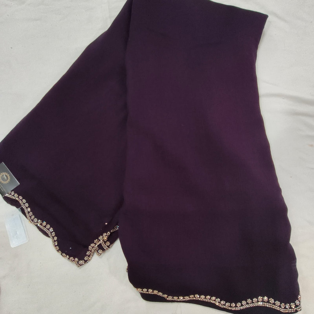 Party Wear Saree-Dark Purple with Yellow Contrast