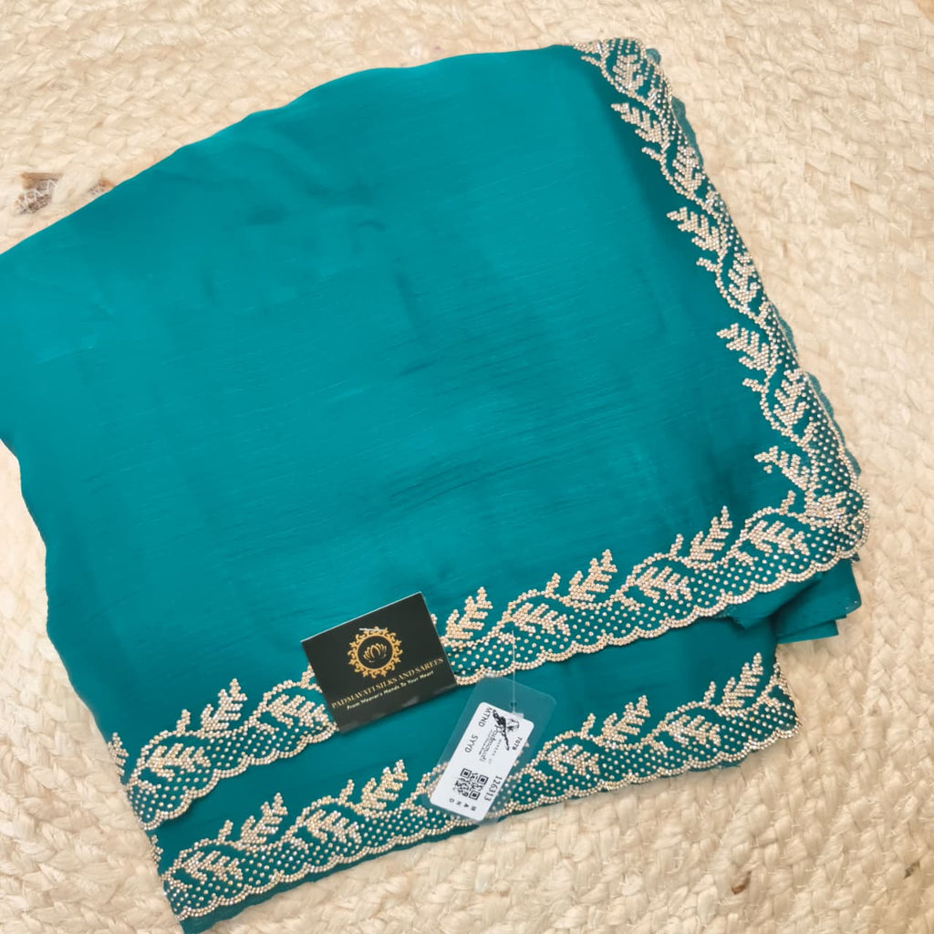 Party Wear Saree- Rama Green