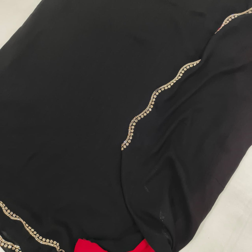Party Wear Saree-Black and red contrast