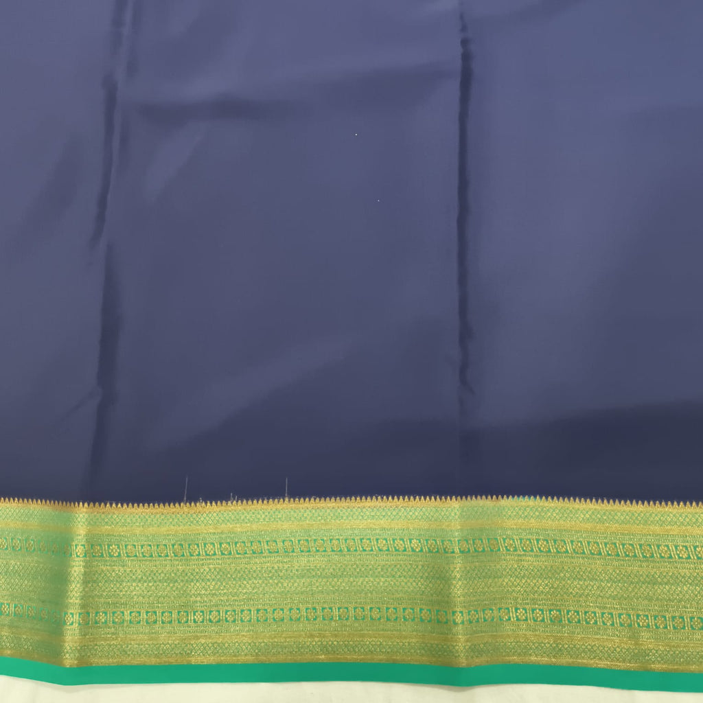 Pure Mysore Crepe Silk Saree – Navy Blue With Rexona Green Contrast