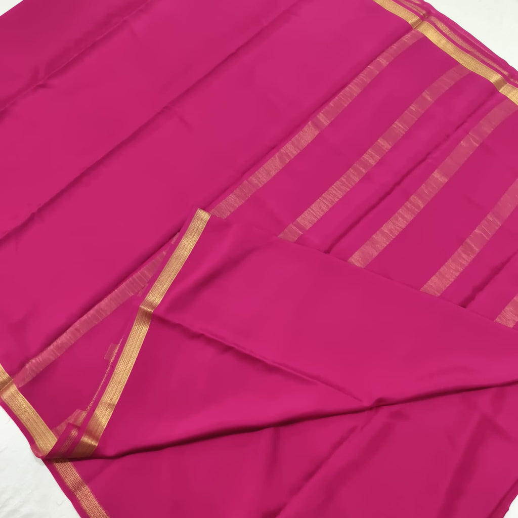 Pure Mysore Crepe Silk Saree – Rani Pink