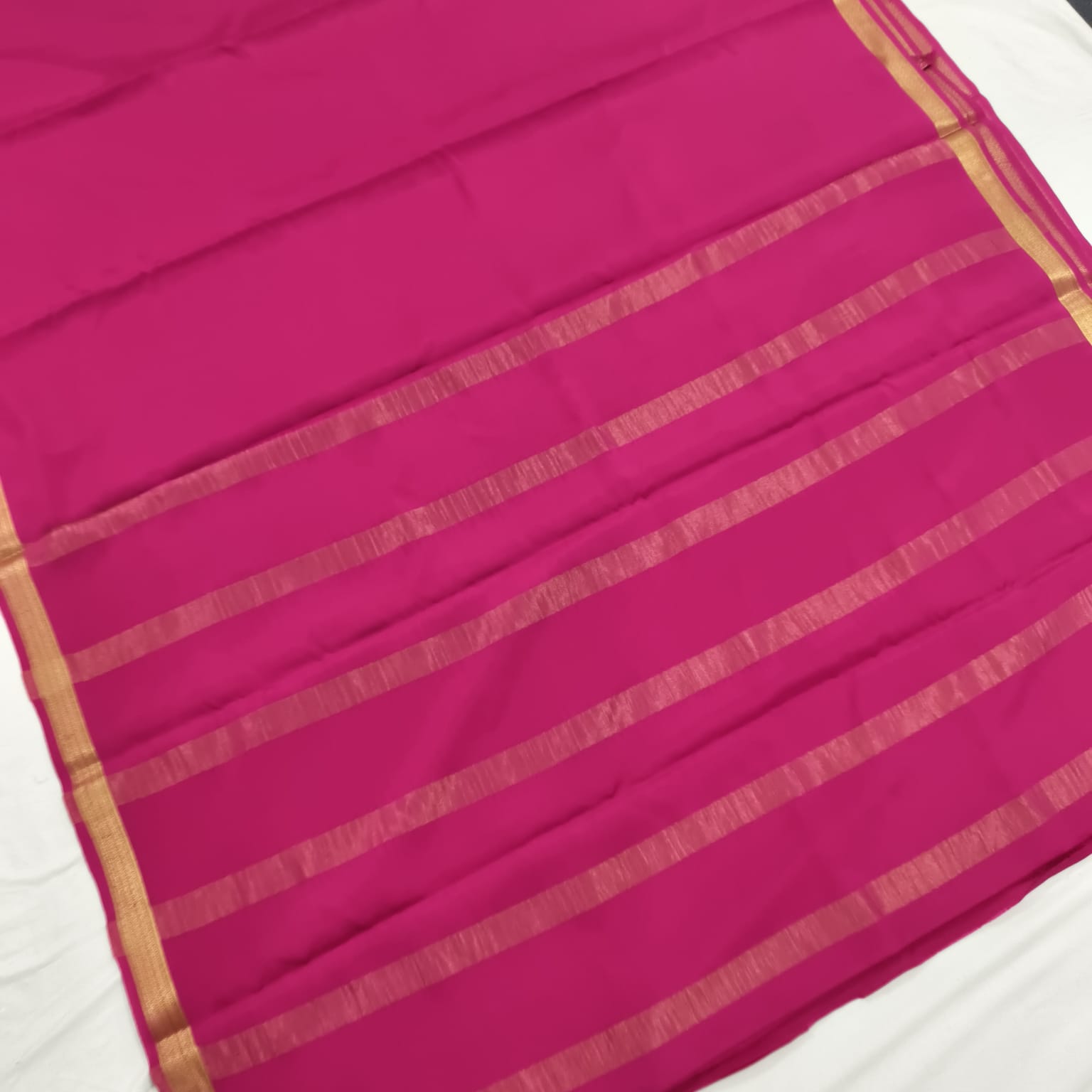 Pure Mysore Crepe Silk Saree – Rani Pink