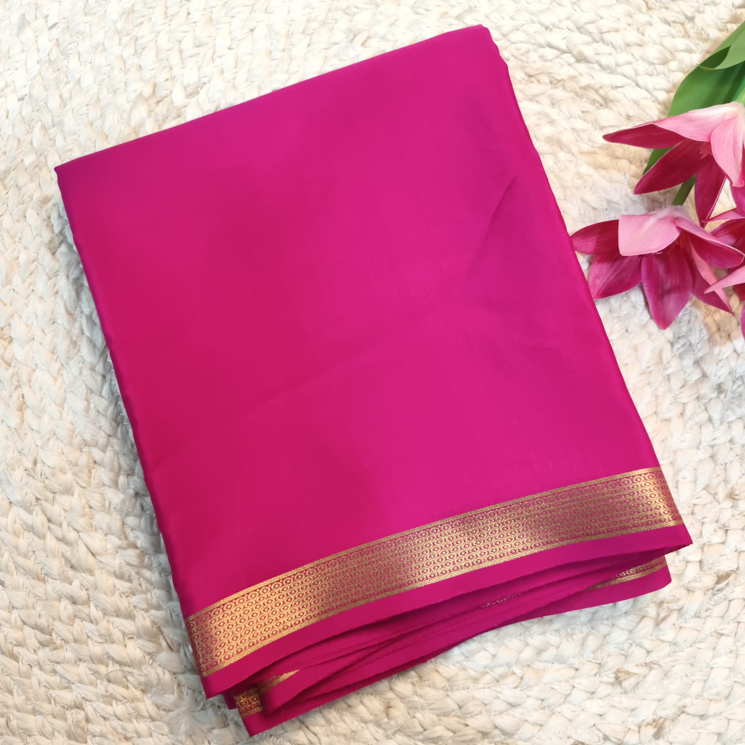 Pure Mysore Crepe Silk Saree – Rani Pink