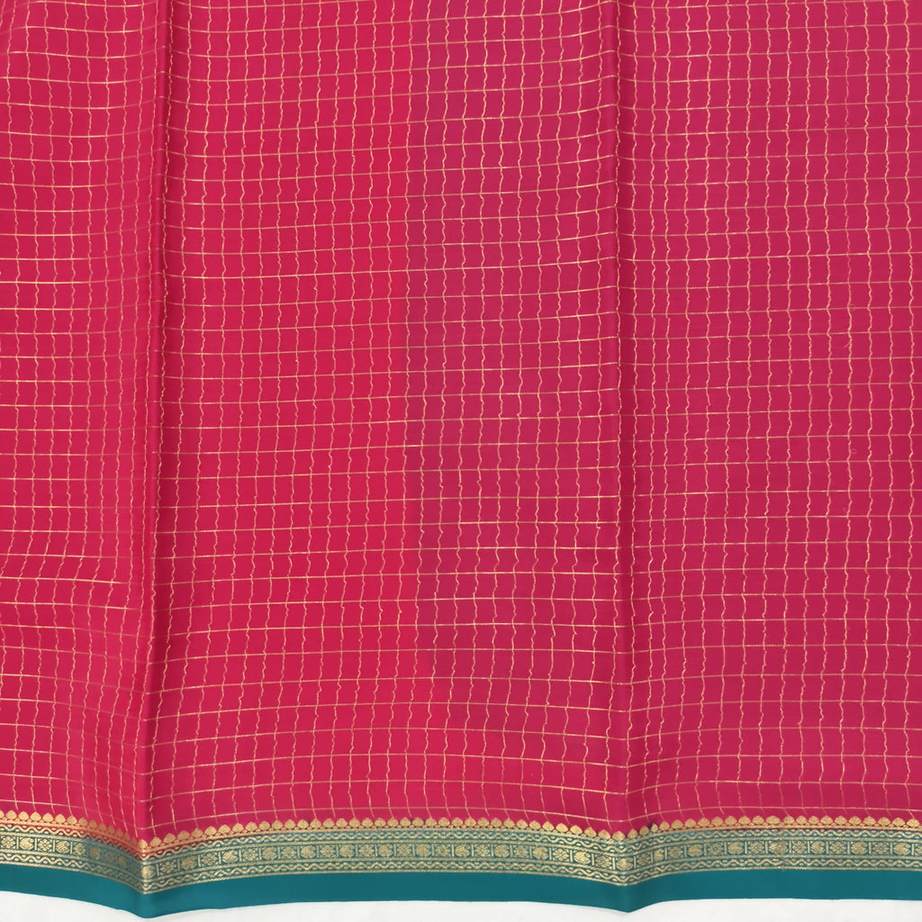 Pure Mysore Crepe Silk Saree – Rani Pink and Peacock Blue Contrast with Checks