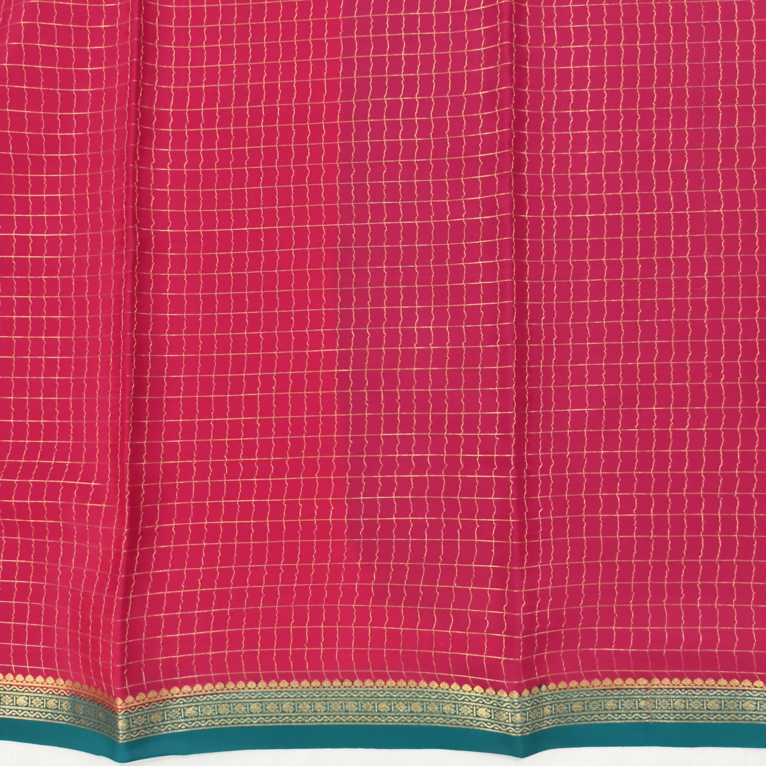 Pure Mysore Crepe Silk Saree – Rani Pink and Peacock Blue Contrast with Checks