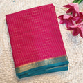 Pure Mysore Crepe Silk Saree – Rani Pink and Peacock Blue Contrast with Checks