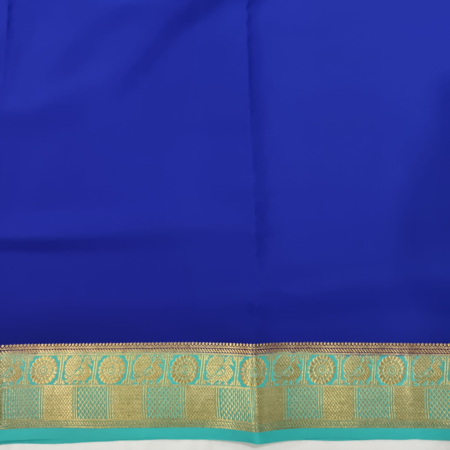 Pure Mysore Crepe Silk Saree – Royal Blue and Light Blue Contrast
