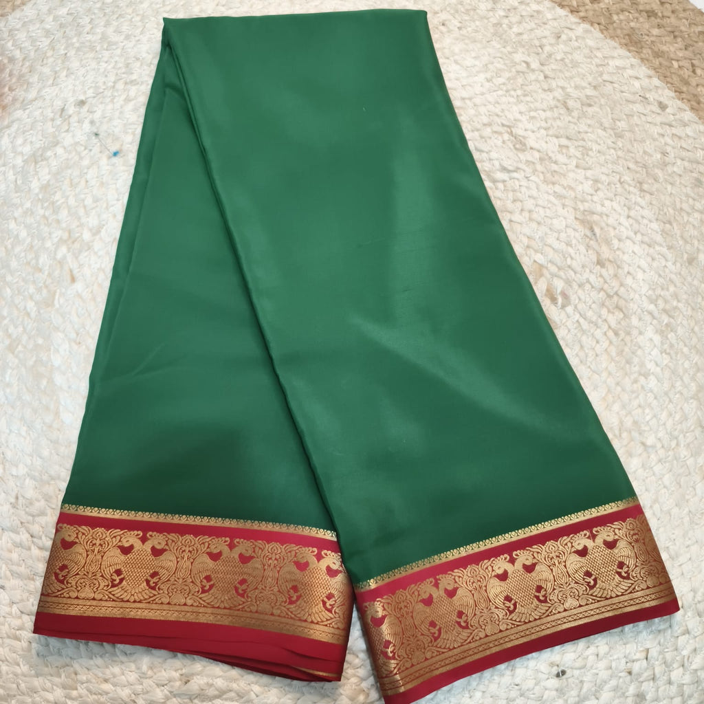 Pure Mysore Crepe Silk Saree – Green and Maroon Contrast
