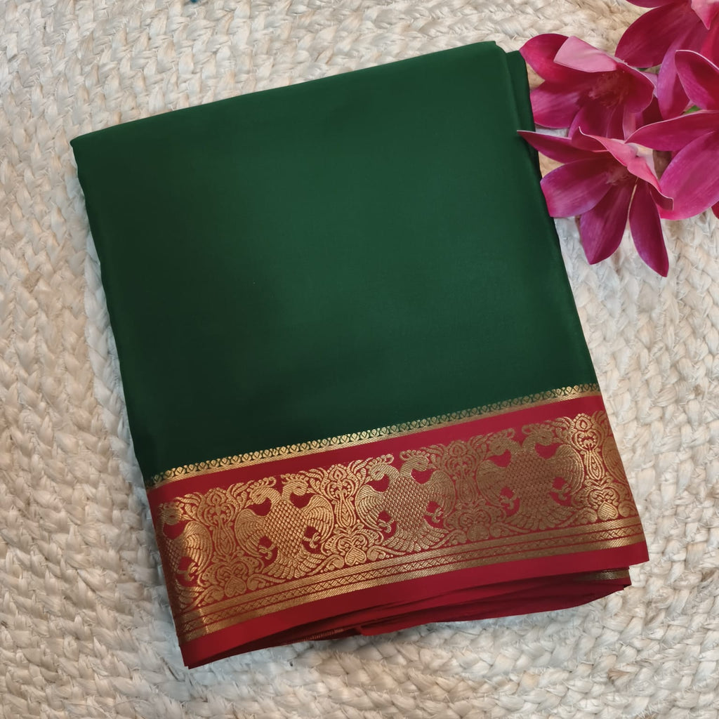 Pure Mysore Crepe Silk Saree – Green and Maroon Contrast