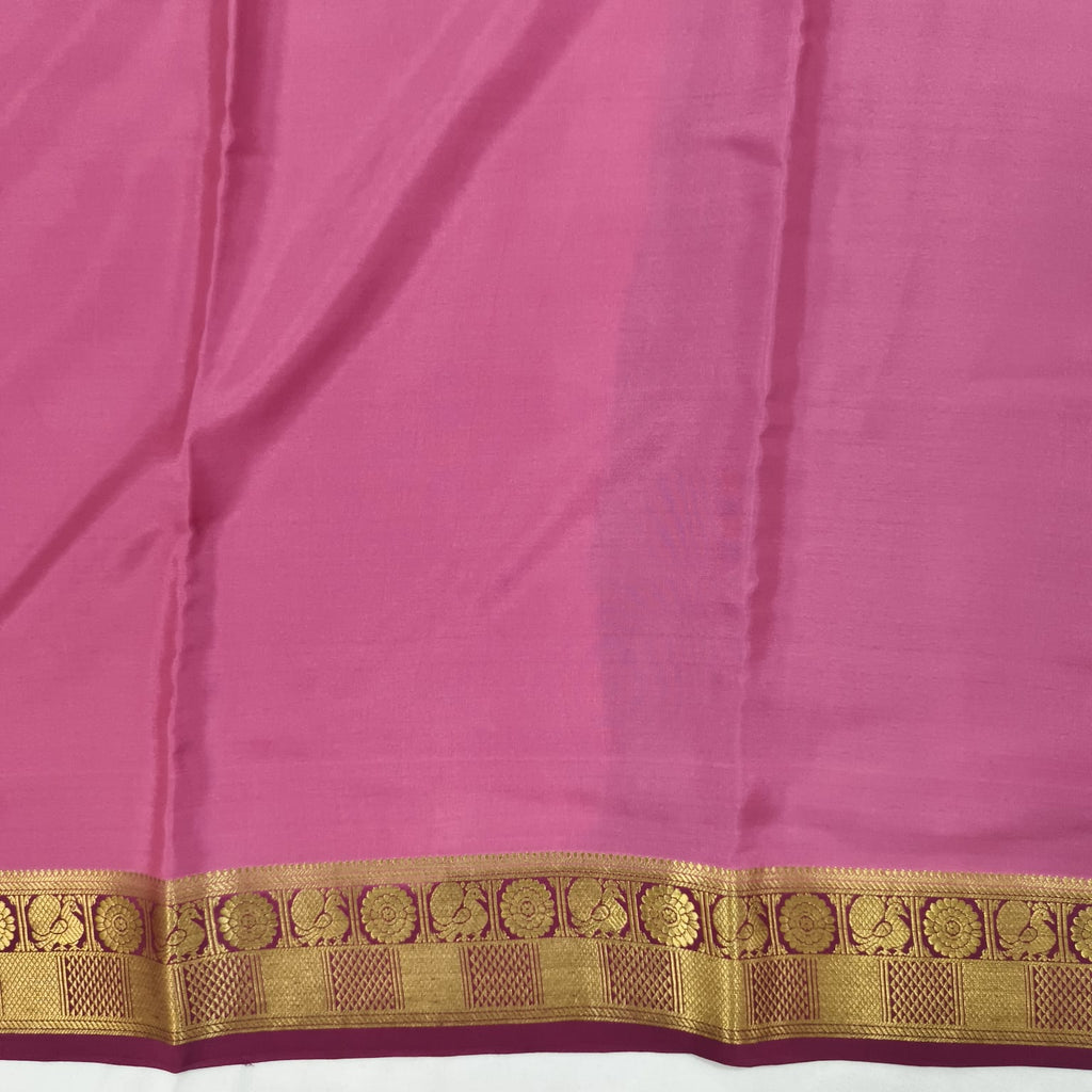 Pure Mysore Crepe Silk Saree – Pink with Wine Contrast