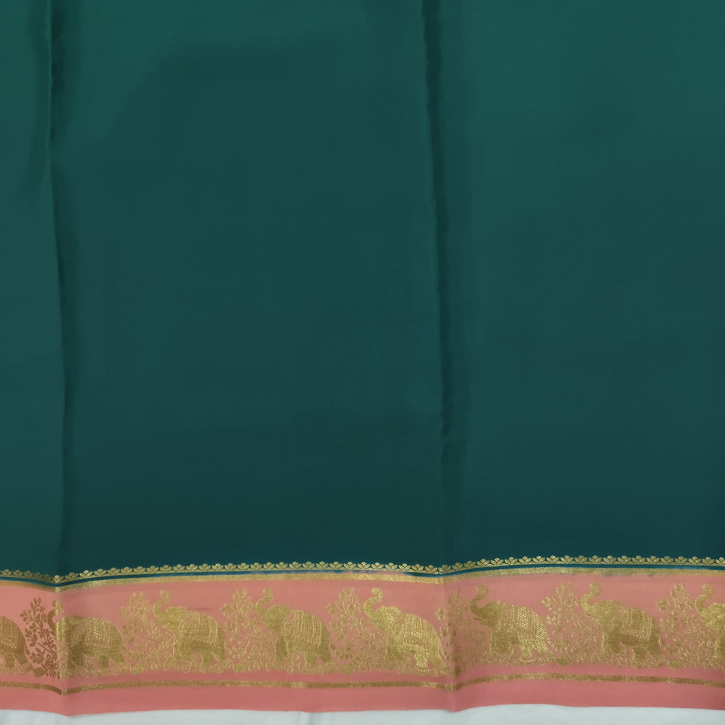 Pure Mysore Crepe Silk Saree –Rama Green and Pink Contrast
