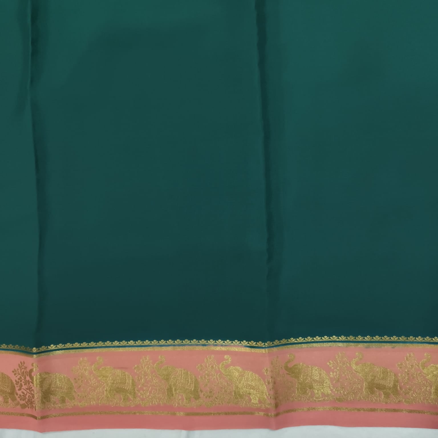 Pure Mysore Crepe Silk Saree –Rama Green and Pink Contrast