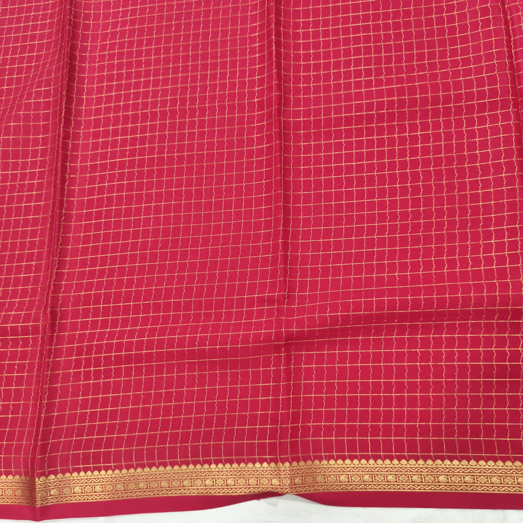 Pure Mysore Crepe Silk Saree – Rani Pink with Small Checks
