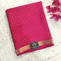 Pure Mysore Crepe Silk Saree – Rani Pink with Small Checks