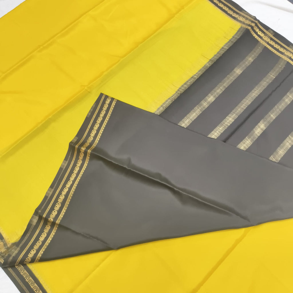 Pure Mysore Crepe Silk Saree – Yellow with Black Contrast