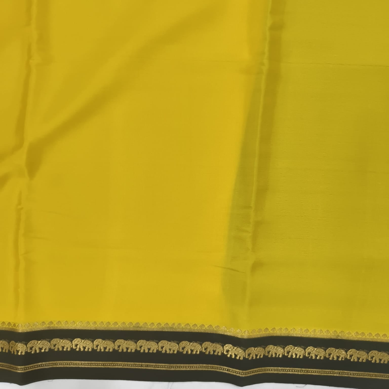 Pure Mysore Crepe Silk Saree – Yellow with Black Contrast