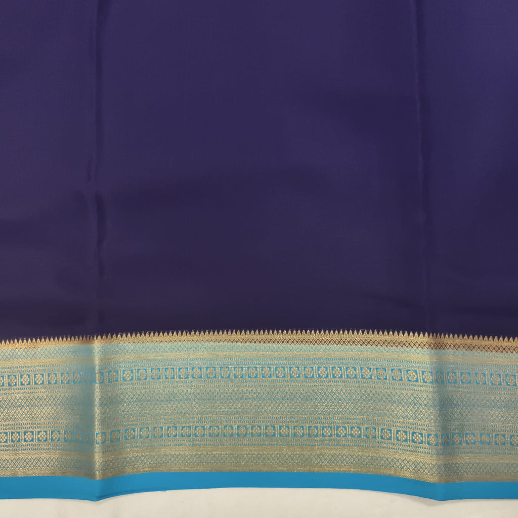 Pure Mysore Crepe Silk Saree – Navy Blue with light-blue Contrast