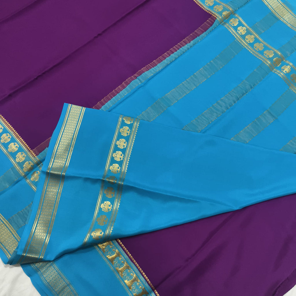 Pure Mysore Crepe Silk Saree – Purple with Blue Contrast