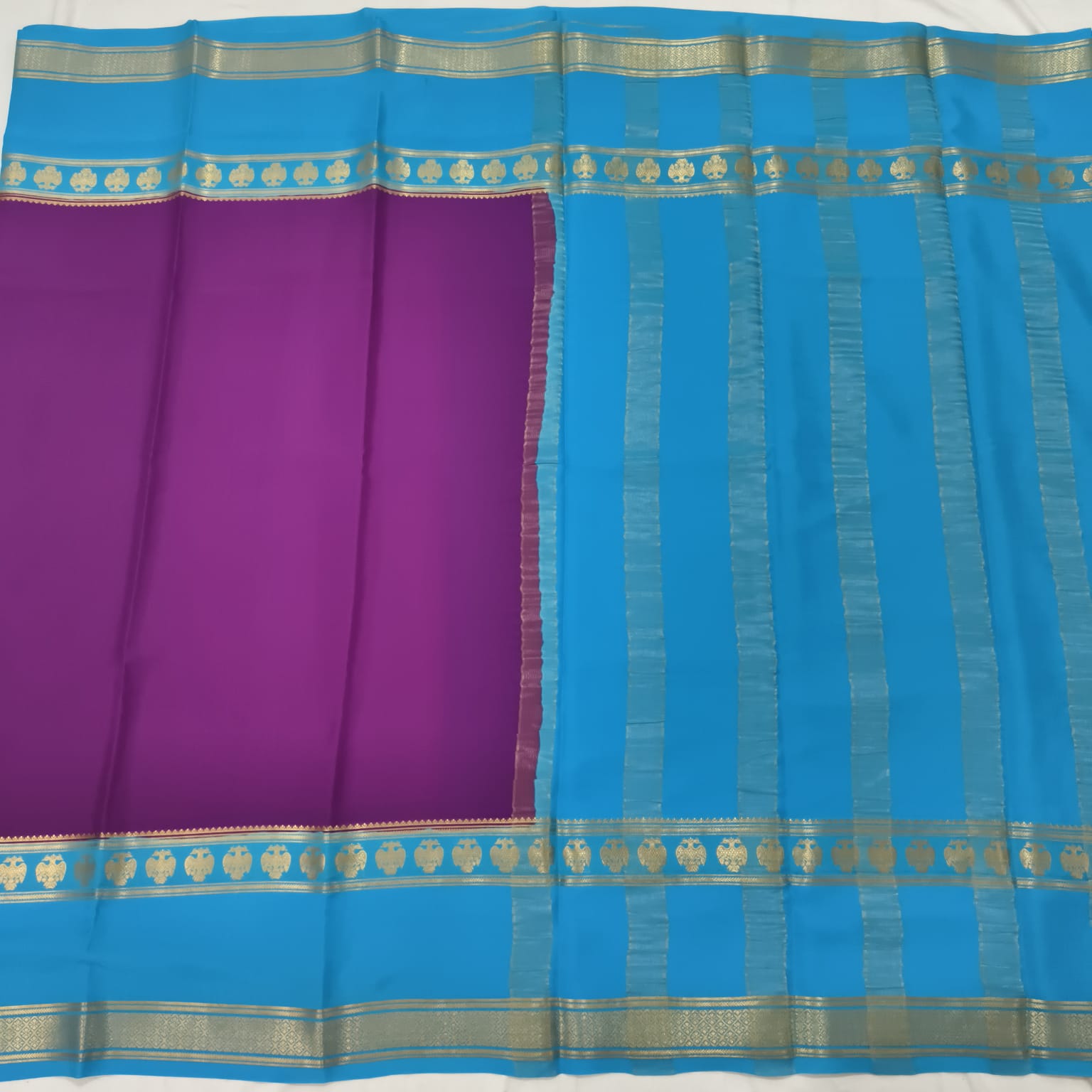 Pure Mysore Crepe Silk Saree – Purple with Blue Contrast