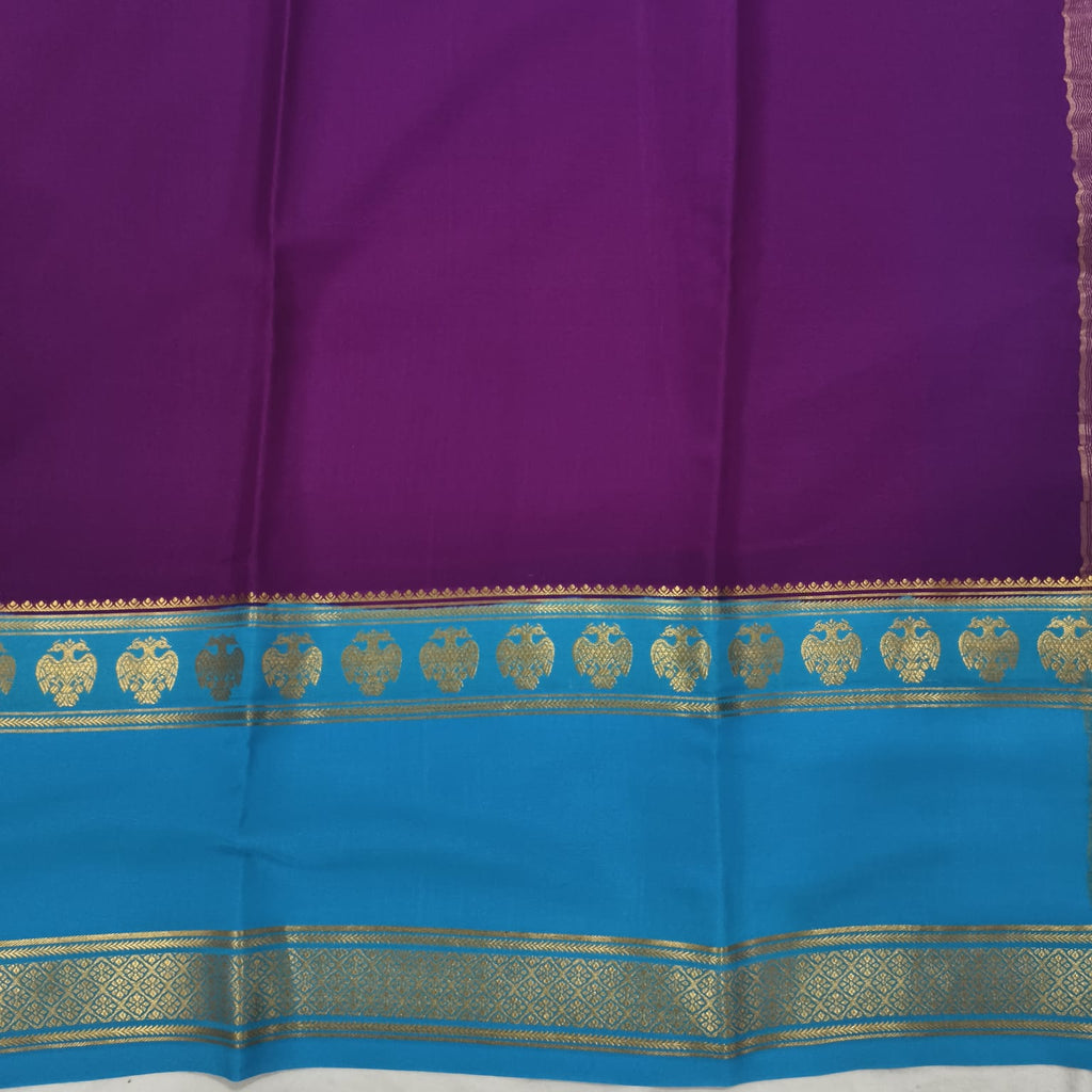 Pure Mysore Crepe Silk Saree – Purple with Blue Contrast