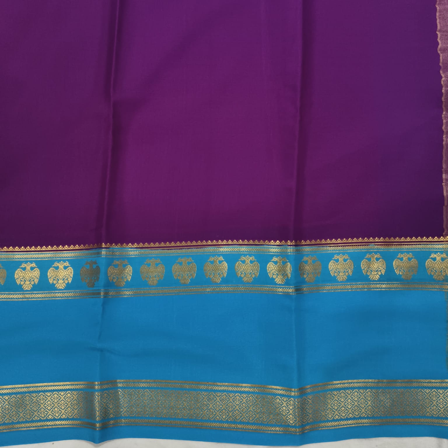 Pure Mysore Crepe Silk Saree – Purple with Blue Contrast