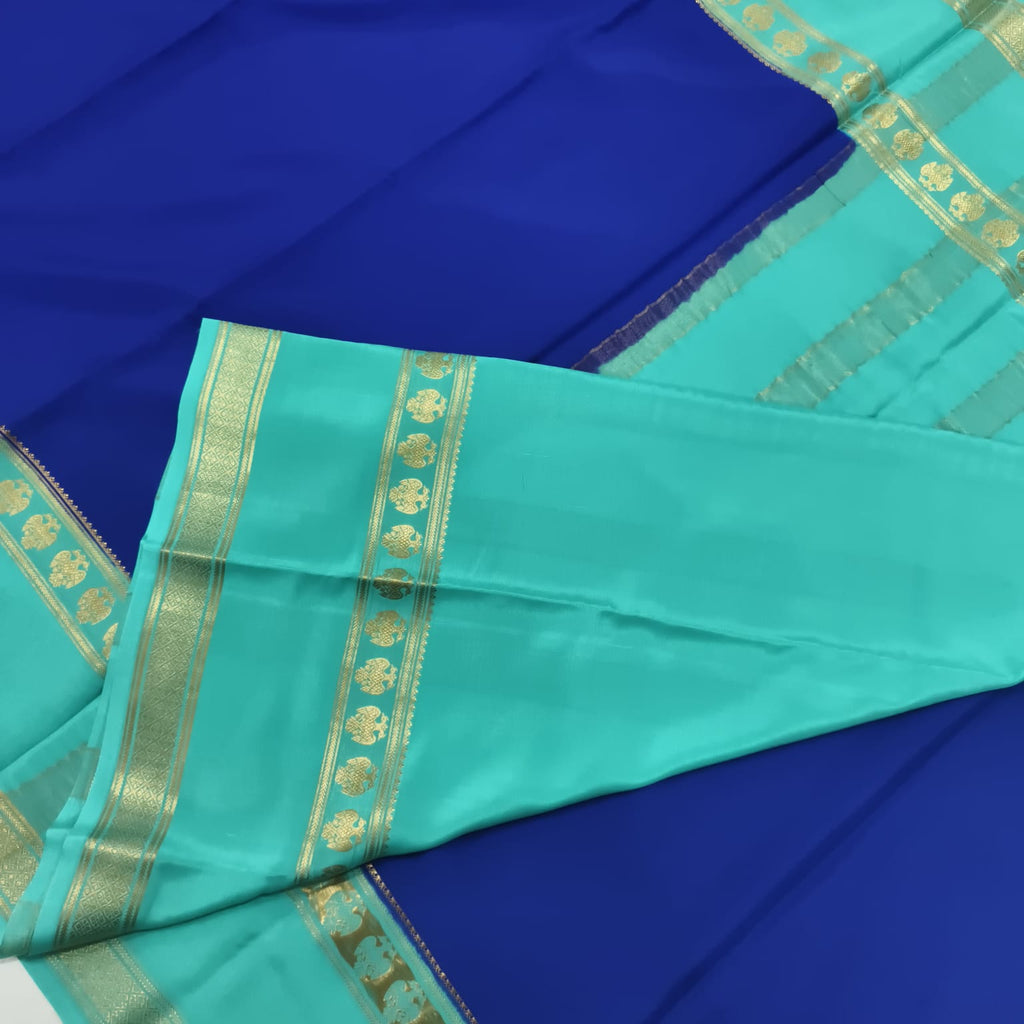 Pure Mysore Crepe Silk Saree – Royal Blue with light blue Contrast