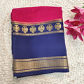 Pure Mysore Crepe Silk Saree – Rani Pink with Blue Contrast