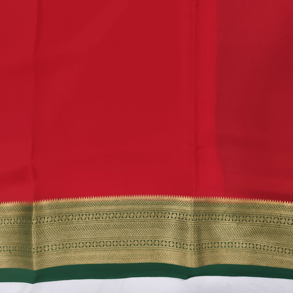 Pure Mysore Crepe Silk Saree – Red with Green Contrast